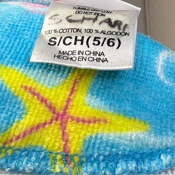 Girls blue Multicolor under the sea Open Front Belted Hooded Swim Bathrobe Sz 5 - Picture 5 of 5